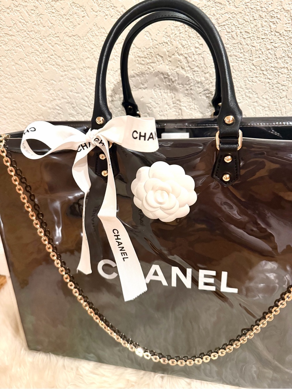 Chanel Large Shopping Bag Tote with PVC/TPU Cover and Crossbody Chain - Picture 4 of 8